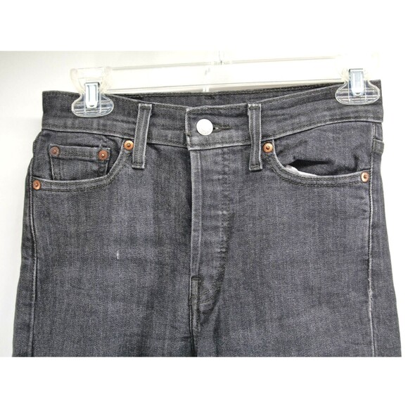 Levi's black wedgie straight button fly‎ denim jeans size 26x26 Raw Hem Women - Picture 2 of 11